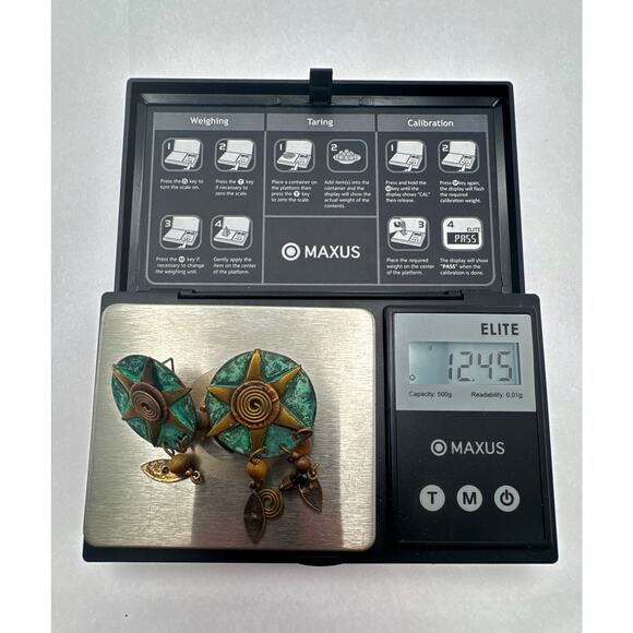 Vintage 1990s Artisan Studio Mixed Metal & Tiger's Eye Earrings - Picture 5 of 6